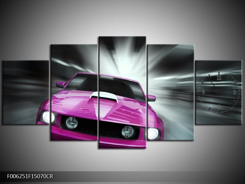Klok schilderij Mustang | Paars, Roze, Grijs | 150x70cm 5Luik