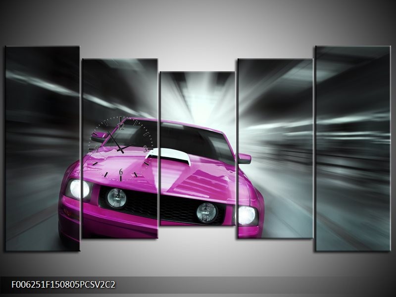 Klok schilderij Mustang | Paars, Roze, Grijs | 150x80cm 5Luik