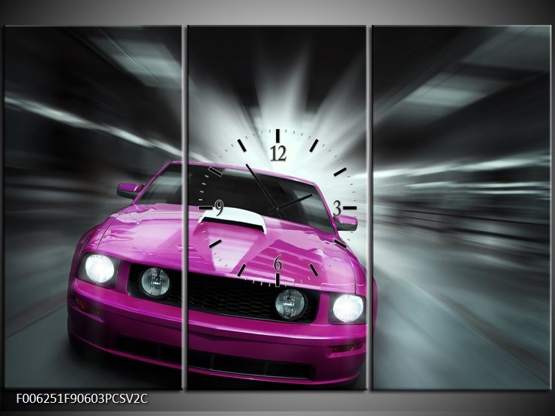 Klok schilderij Mustang | Paars, Roze, Grijs | 90x60cm 3Luik