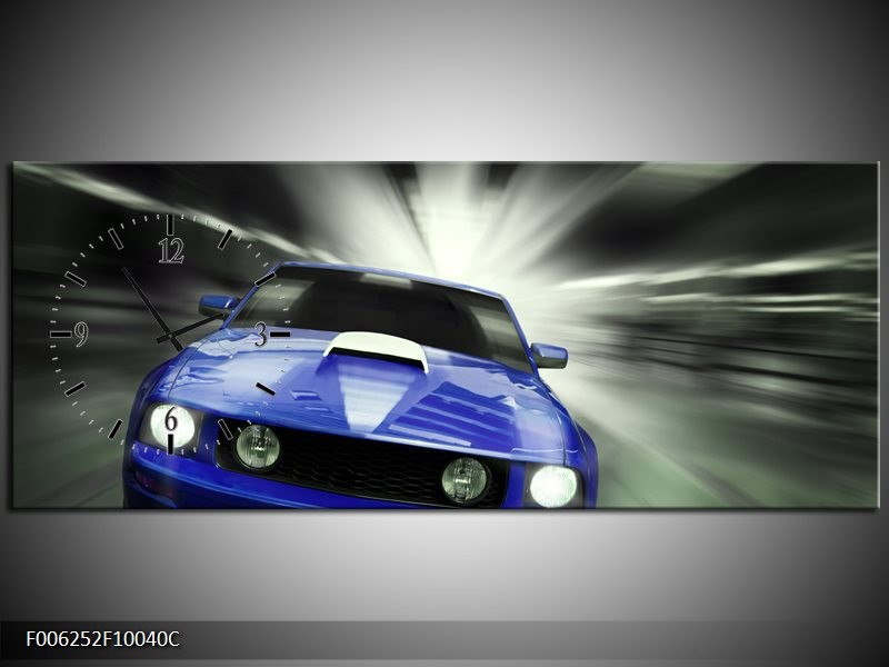 Klok schilderij Mustang | Blauw, Grijs | 100x40cm 1Luik