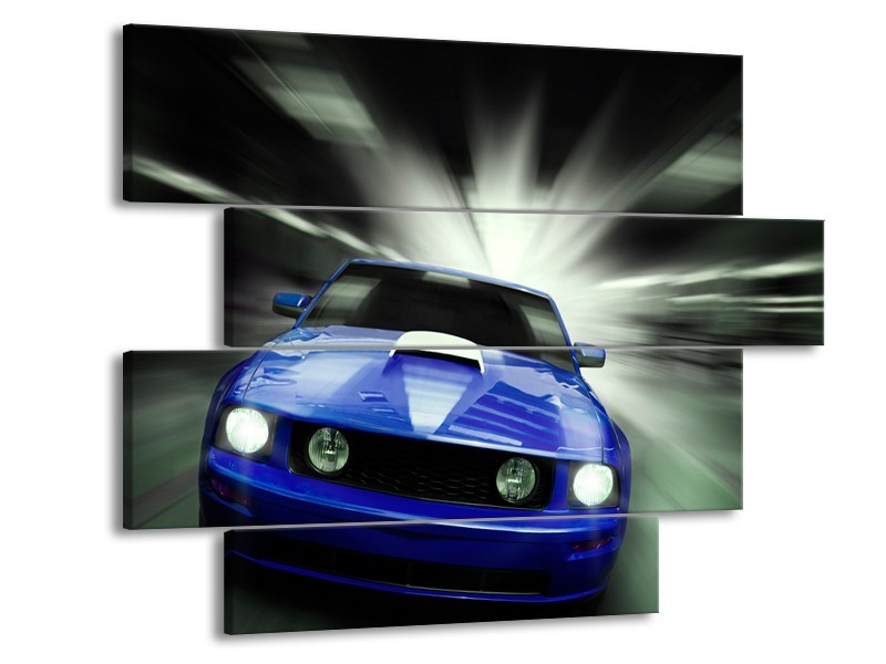 Glas schilderij Mustang | Blauw, Grijs | 115x85cm 4Luik