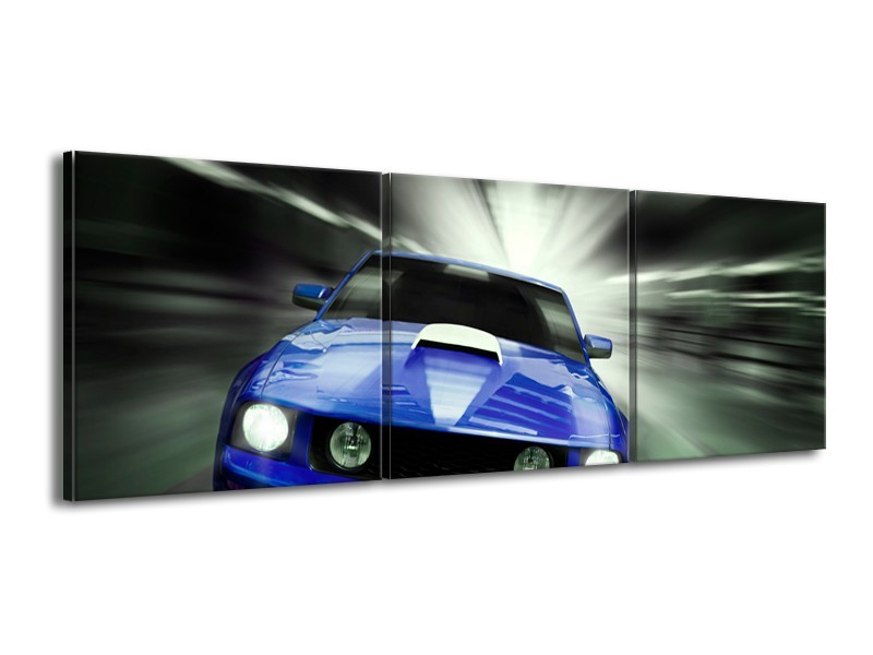 Glas schilderij Mustang | Blauw, Grijs | 150x50cm 3Luik