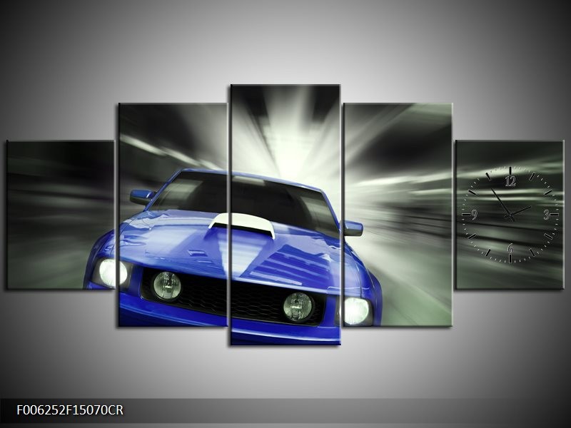Klok schilderij Mustang | Blauw, Grijs | 150x70cm 5Luik