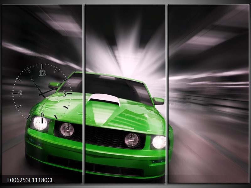 Klok schilderij Mustang | Groen, Grijs | 111x80cm 3Luik