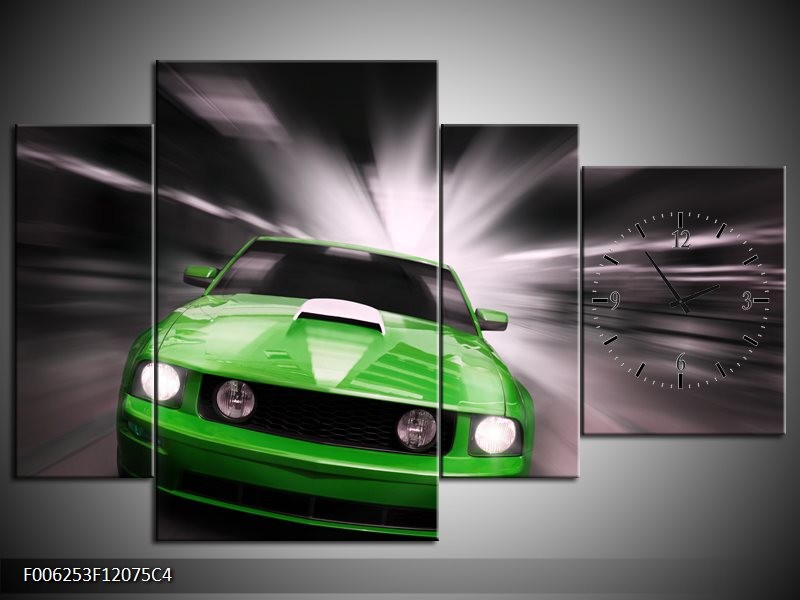 Klok schilderij Mustang | Groen, Grijs | 120x75cm 4Luik