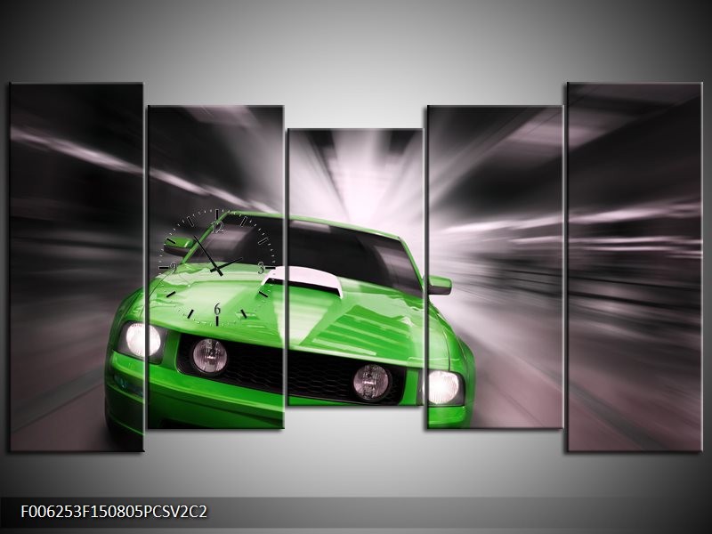 Klok schilderij Mustang | Groen, Grijs | 150x80cm 5Luik