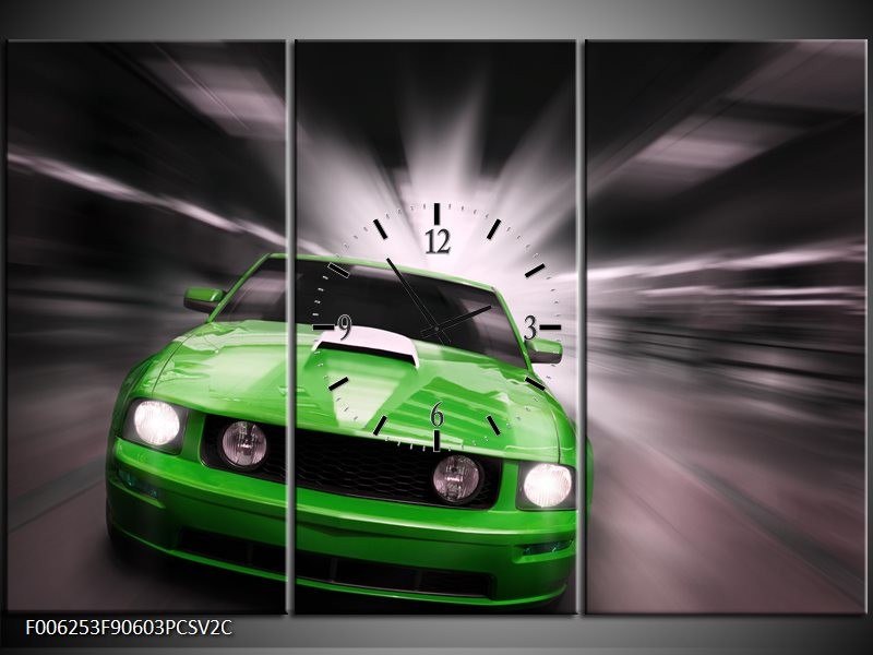 Klok schilderij Mustang | Groen, Grijs | 90x60cm 3Luik