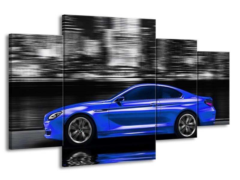 Glas schilderij Auto | Blauw, Grijs | 160x90cm 4Luik