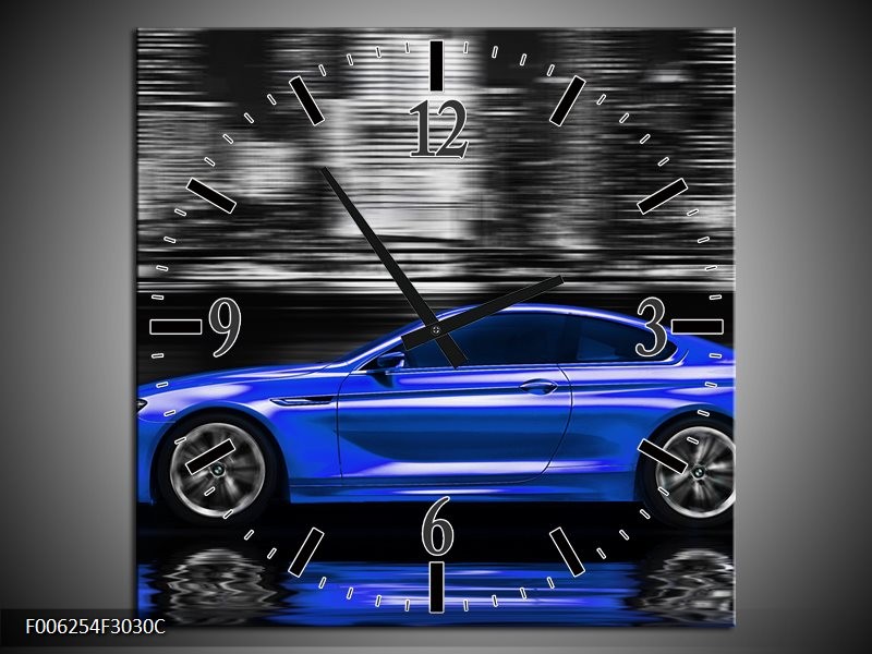 Klok schilderij Auto | Blauw, Grijs | 30x30cm 1Luik