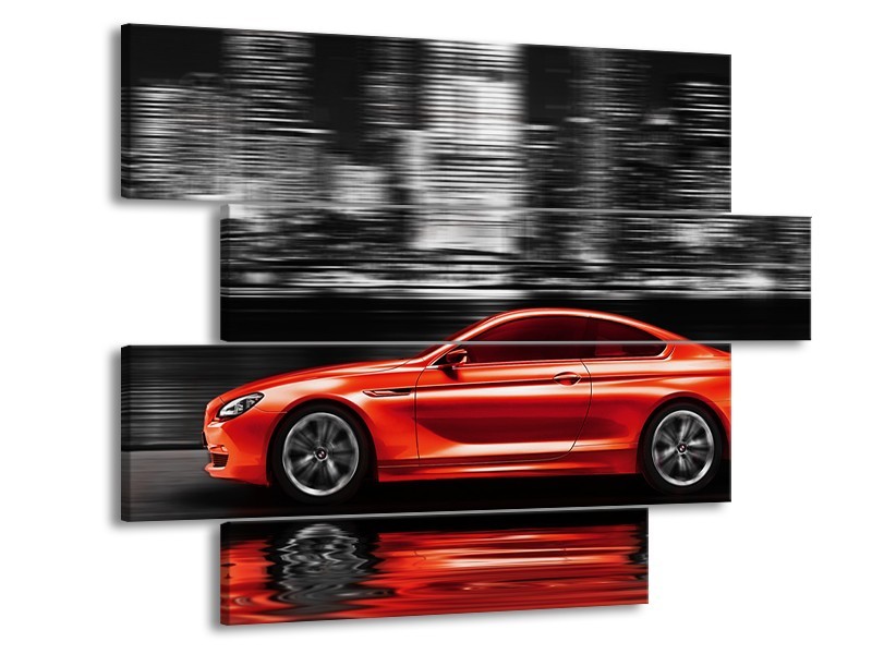 Glas schilderij Auto | Rood, Grijs | 115x85cm 4Luik