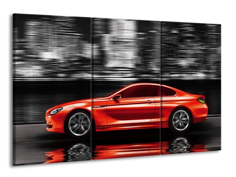 Glas schilderij Auto | Rood, Grijs | 165x100cm 3Luik