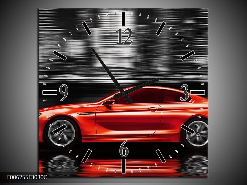 Klok schilderij Auto | Rood, Grijs | 30x30cm 1Luik