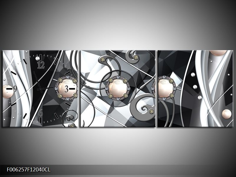 Klok schilderij Modern | Crème, Grijs | 120x40cm 3Luik