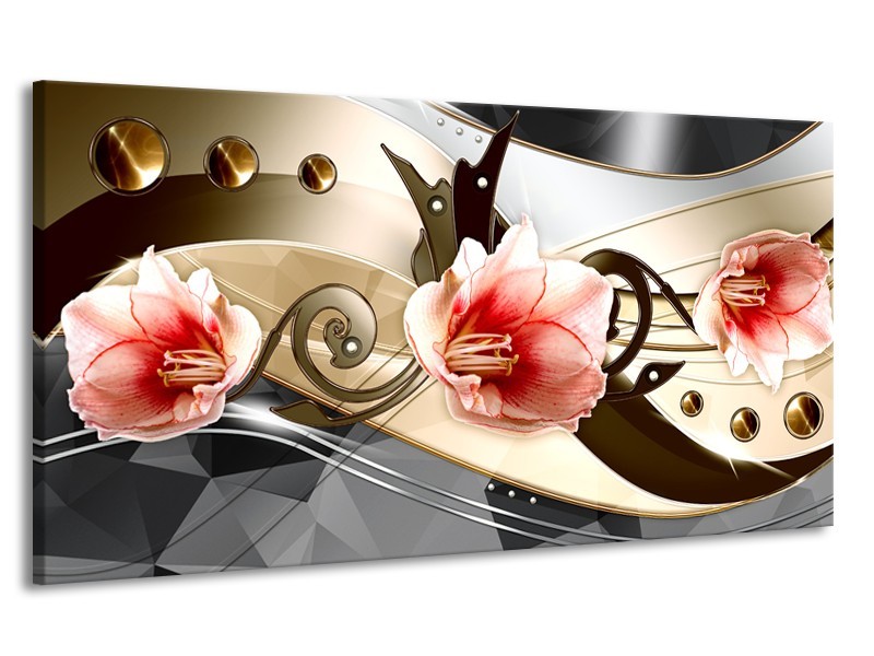 Canvas schilderij Bloem | Roze, Crème, Grijs | 170x90cm 1Luik