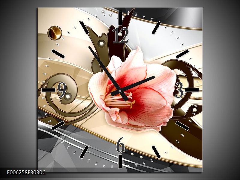 Klok schilderij Bloem | Roze, Crème, Grijs | 30x30cm 1Luik