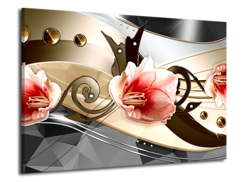 Canvas schilderij Bloem | Roze, Crème, Grijs | 70x50cm 1Luik