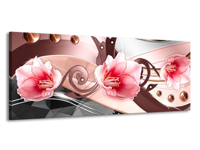 Glas schilderij Bloem | Roze, Grijs | 145x58cm 1Luik