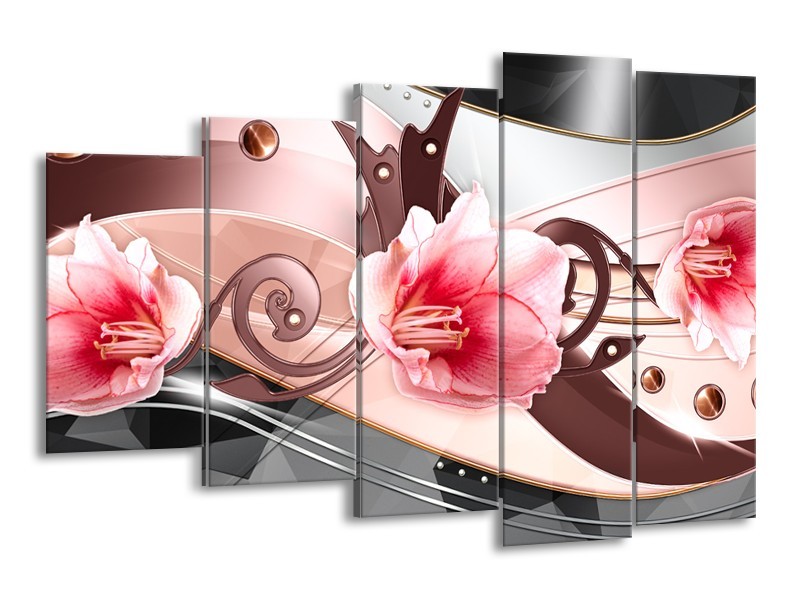 Glas schilderij Bloem | Roze, Grijs | 150x100cm 5Luik