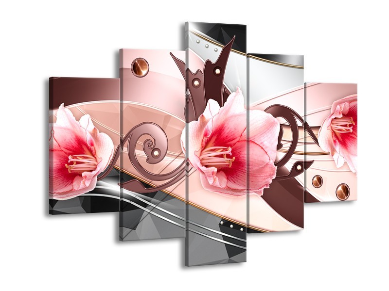 Canvas schilderij Bloem | Roze, Grijs | 150x105cm 5Luik