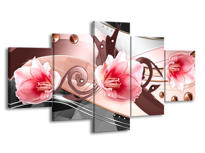 Glas schilderij Bloem | Roze, Grijs | 150x80cm 5Luik