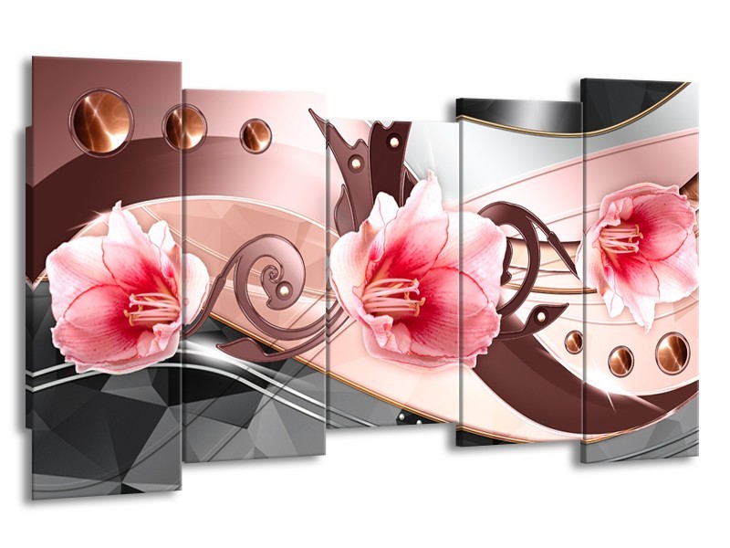 Glas schilderij Bloem | Roze, Grijs | 150x80cm 5Luik