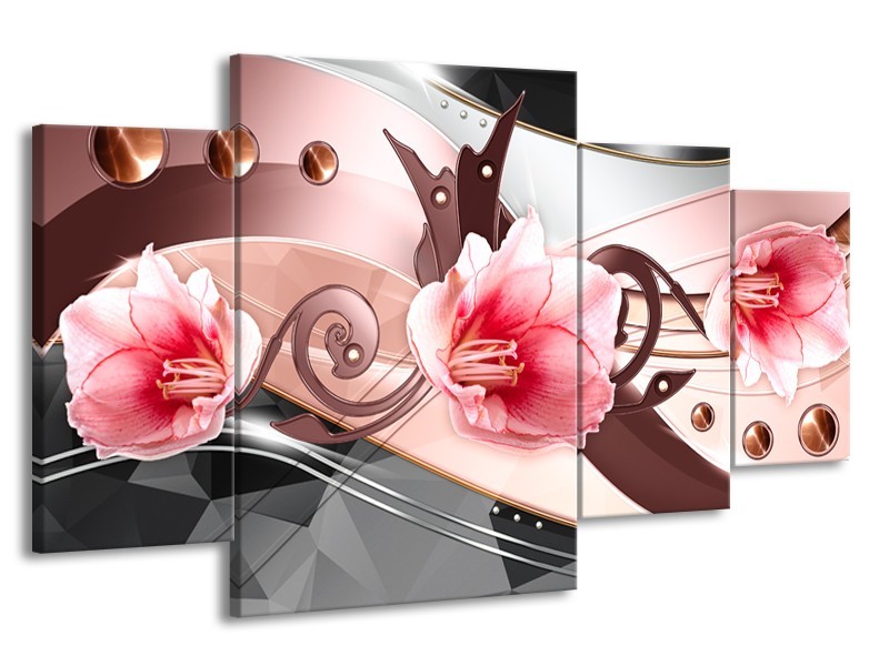 Glas schilderij Bloem | Roze, Grijs | 160x90cm 4Luik