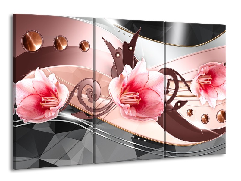 Glas schilderij Bloem | Roze, Grijs | 165x100cm 3Luik