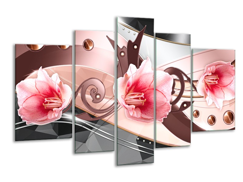 Canvas schilderij Bloem | Roze, Grijs | 170x100cm 5Luik