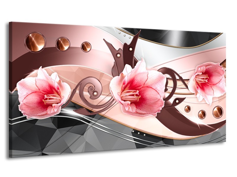 Canvas schilderij Bloem | Roze, Grijs | 170x90cm 1Luik