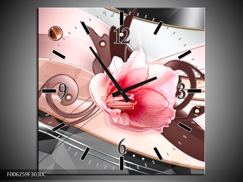 Klok schilderij Bloem | Roze, Grijs | 30x30cm 1Luik