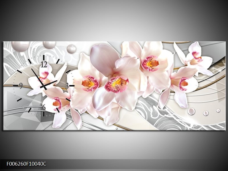Klok schilderij Orchidee | Grijs, Roze | 100x40cm 1Luik