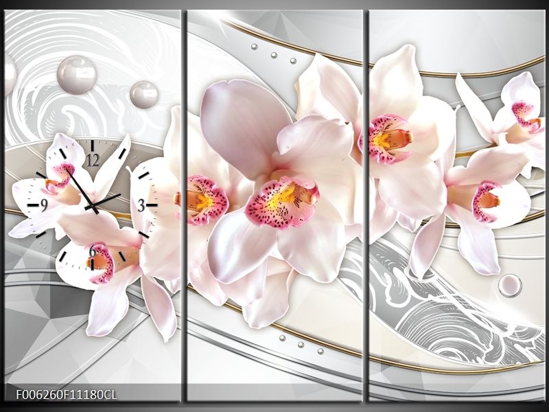 Klok schilderij Orchidee | Grijs, Roze | 111x80cm 3Luik