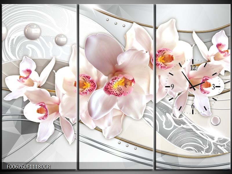 Klok schilderij Orchidee | Grijs, Roze | 111x80cm 3Luik
