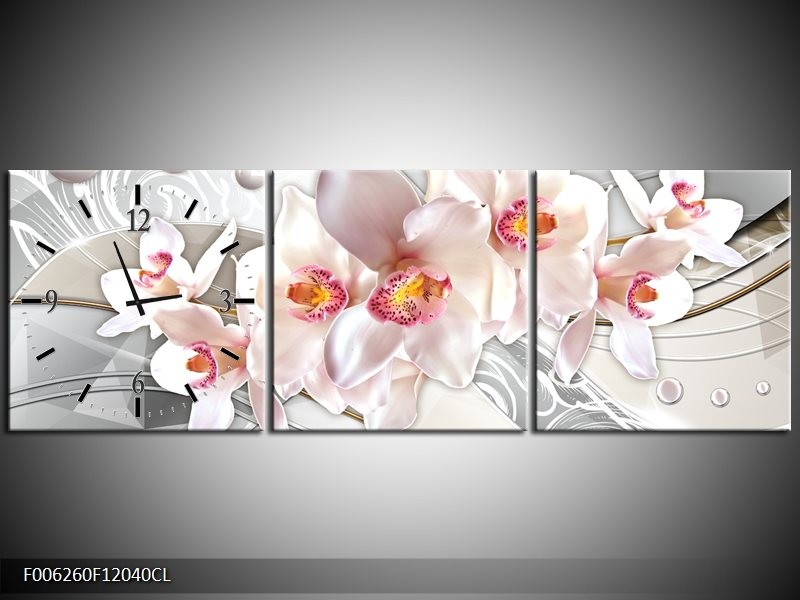 Klok schilderij Orchidee | Grijs, Roze | 120x40cm 3Luik
