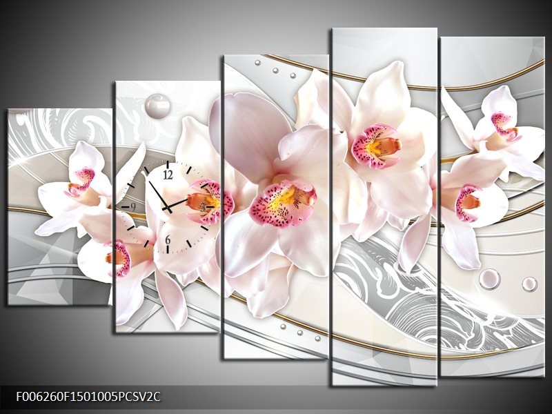Klok schilderij Orchidee | Grijs, Roze | 150x100cm 5Luik