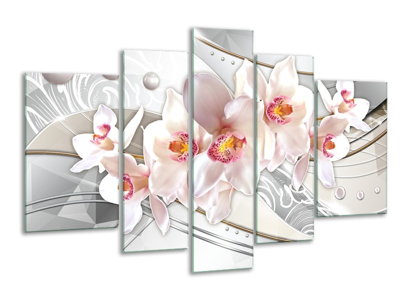 Canvas schilderij Orchidee | Grijs, Roze | 170x100cm 5Luik