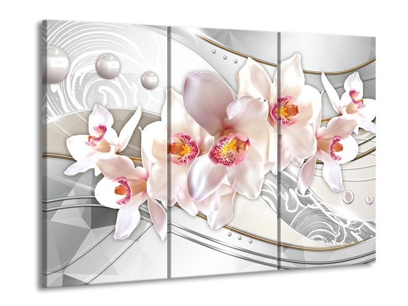 Canvas schilderij Orchidee | Grijs, Roze | 90x60cm 3Luik