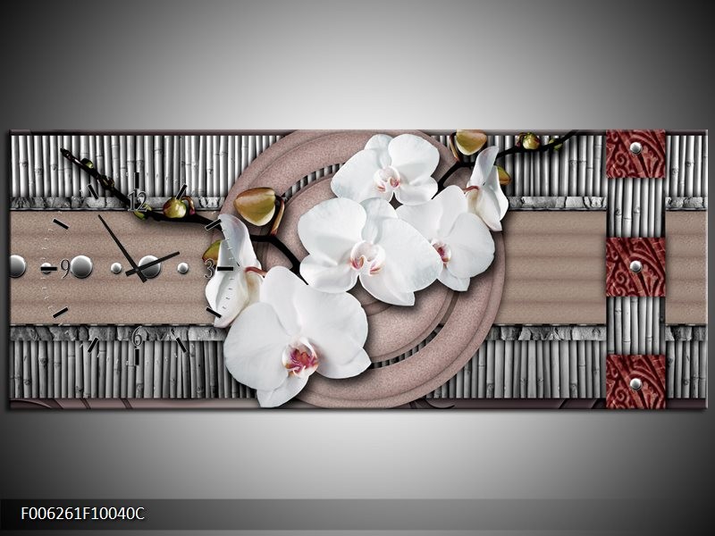 Klok schilderij Orchidee | Bruin, Wit, Grijs | 100x40cm 1Luik