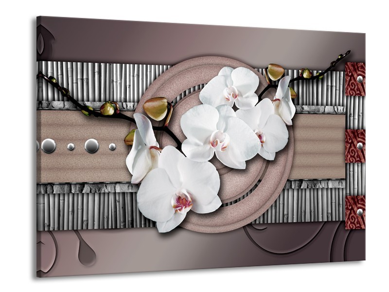 Canvas schilderij Orchidee | Bruin, Wit, Grijs | 100x70cm 1Luik