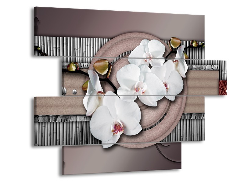 Canvas schilderij Orchidee | Bruin, Wit, Grijs | 115x85cm 4Luik