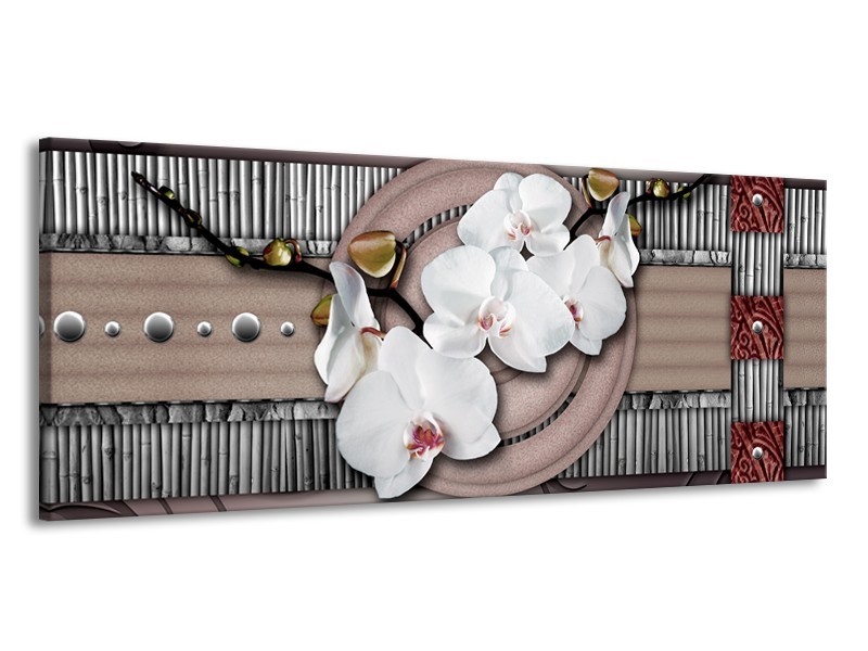Glas schilderij Orchidee | Bruin, Wit, Grijs | 145x58cm 1Luik