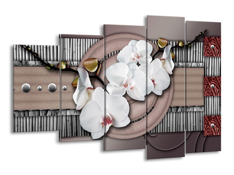 Canvas schilderij Orchidee | Bruin, Wit, Grijs | 150x100cm 5Luik