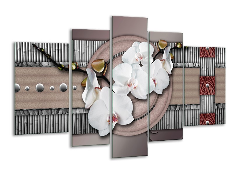 Canvas schilderij Orchidee | Bruin, Wit, Grijs | 170x100cm 5Luik