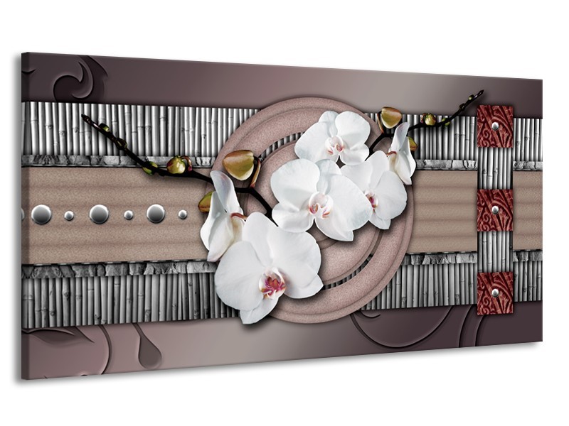 Canvas schilderij Orchidee | Bruin, Wit, Grijs | 170x90cm 1Luik