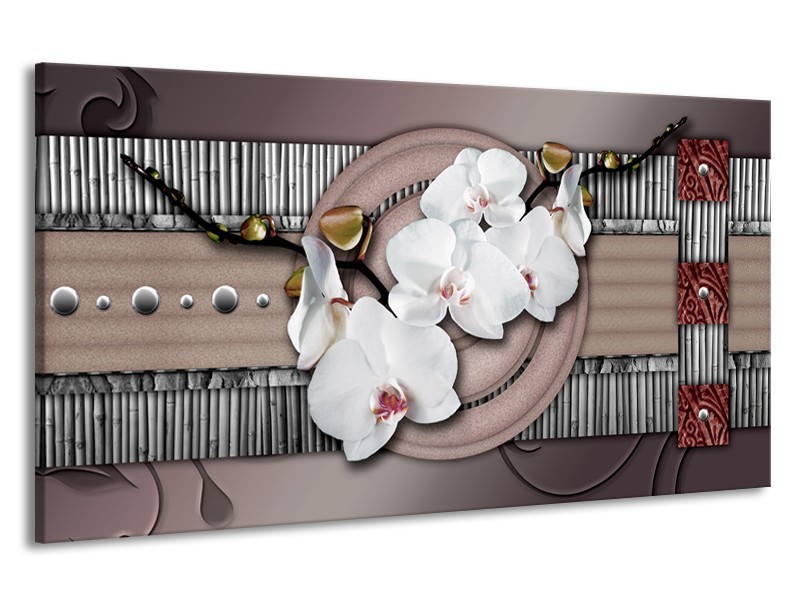 Canvas schilderij Orchidee | Bruin, Wit, Grijs | 190x100cm 1Luik