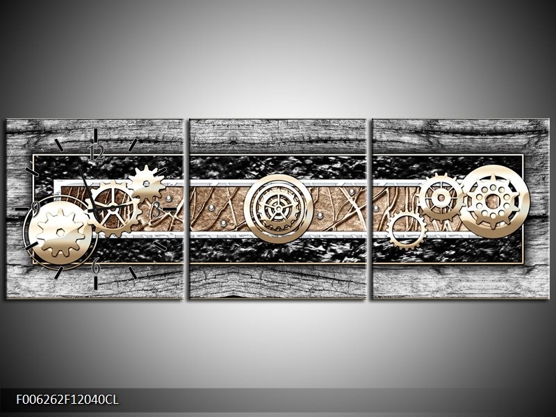 Klok schilderij Modern | Bruin, Grijs | 120x40cm 3Luik