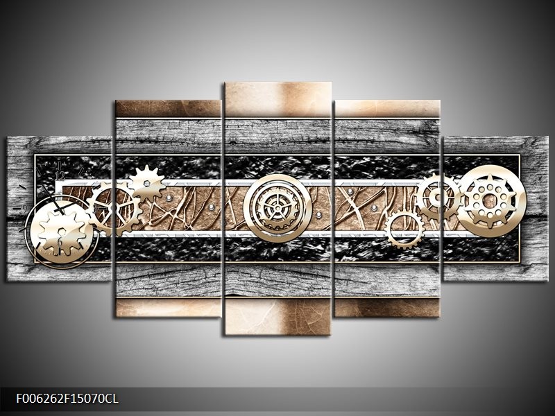 Klok schilderij Modern | Bruin, Grijs | 150x70cm 5Luik