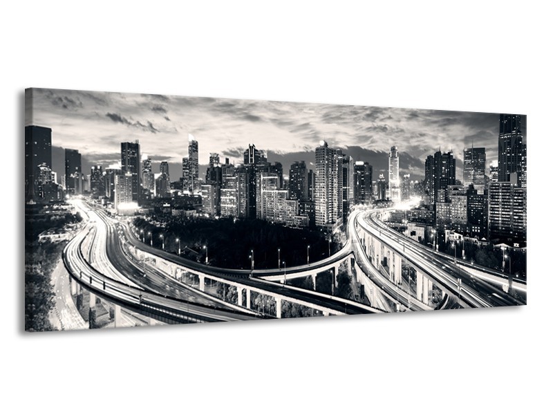 Glas schilderij Wolkenkrabber | Grijs, | 145x58cm 1Luik