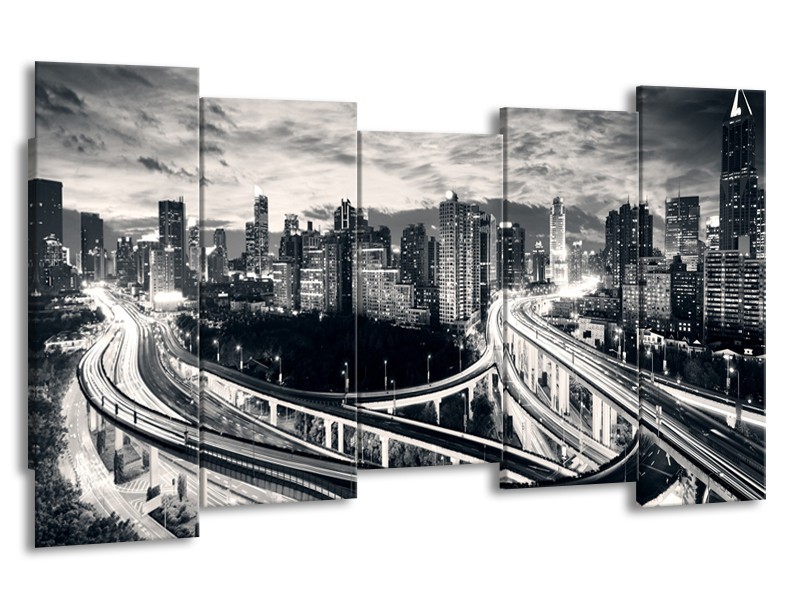 Glas schilderij Wolkenkrabber | Grijs, | 150x80cm 5Luik