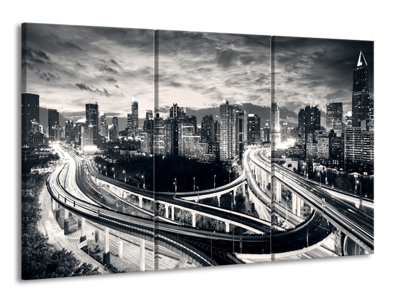 Canvas schilderij Wolkenkrabber | Grijs, | 165x100cm 3Luik